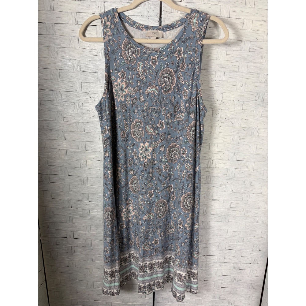 LOFT Outlet Womens Dress Mini Blue Floral Paisley Sleeveless Shift Round Neck